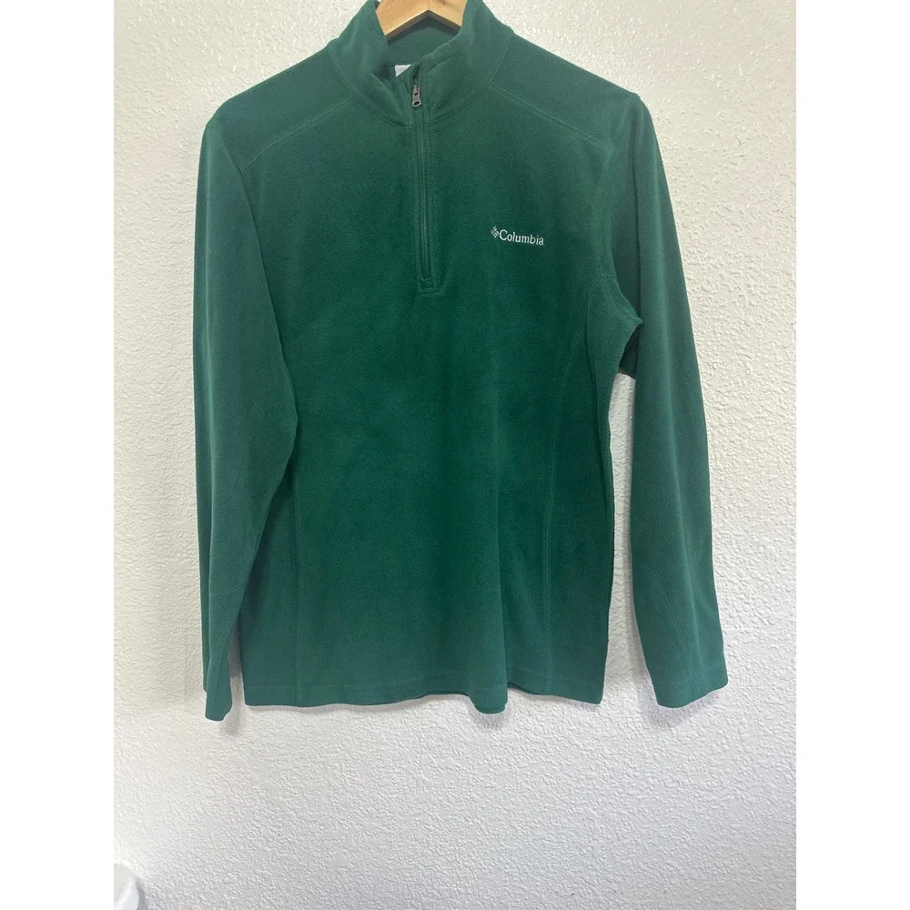 Columbia Mens Forest Green Quarter Zip Fleece Pullover Sweater Size Small